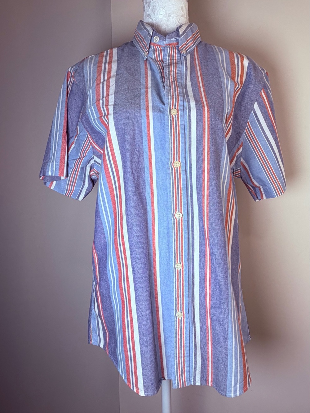 Polo by Ralph Lauren Blue, Red & White Striped Short-Sleeve Button-Down Shirt